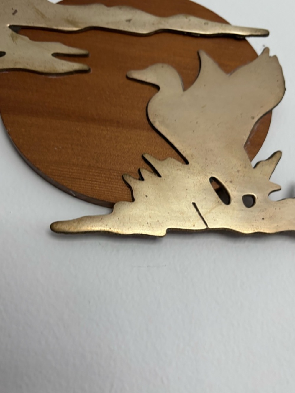 Vintage House of LLoyd Brass and Wood Duck and Cloud Wall Plaque 1989 - Picture 6 of 10